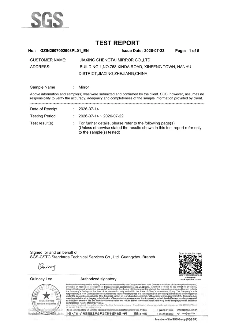 Chengtai Mirror product certification 9 (CE / CB / SAA / ETL / RoHS / ISO 9001 family)