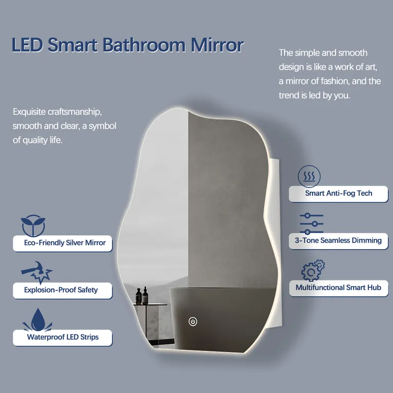 Irregular Wavy LED Smart Bathroom Mirror Cabinet