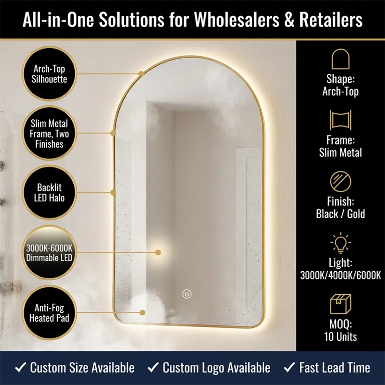 Arched Backlit LED Bathroom Mirror with Touch Dimming 