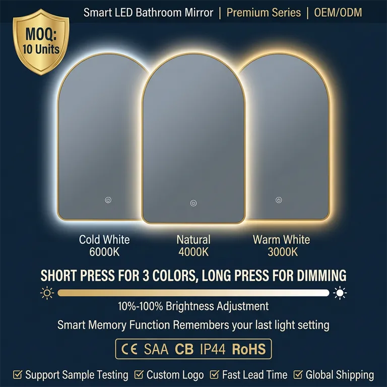 Arched Backlit LED Bathroom Mirror with Touch Dimming 