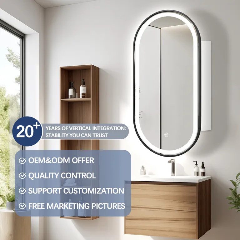 Light Luxury Brushed Gold Elliptical LED Smart Bathroom Mirror Cabinet