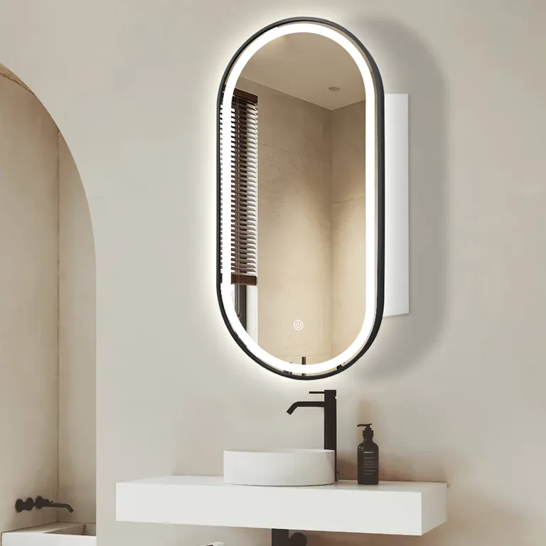 Light Luxury Brushed Gold Elliptical LED Smart Bathroom Mirror Cabinet