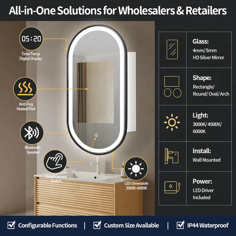 Light Luxury Brushed Gold Elliptical LED Smart Bathroom Mirror Cabinet