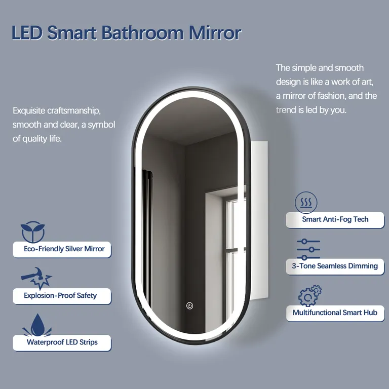 Light Luxury Brushed Gold Elliptical LED Smart Bathroom Mirror Cabinet