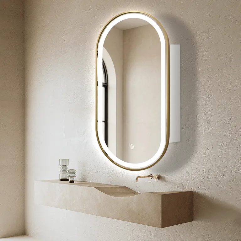Light Luxury Brushed Gold Elliptical LED Smart Bathroom Mirror Cabinet