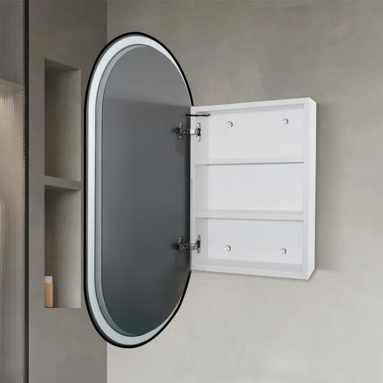 Light Luxury Brushed Gold Elliptical LED Smart Bathroom Mirror Cabinet