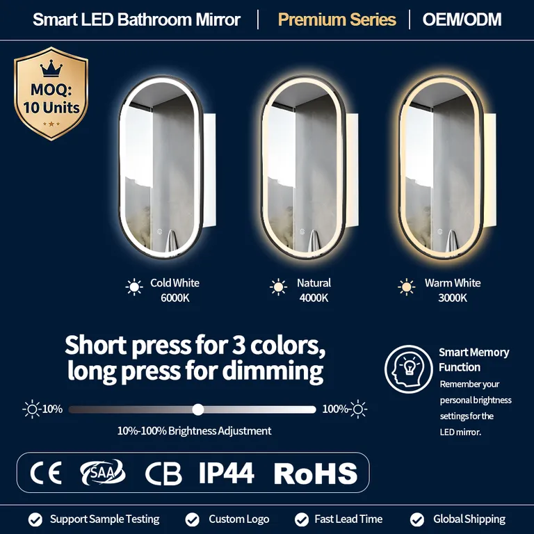 Light Luxury Brushed Gold Elliptical LED Smart Bathroom Mirror Cabinet