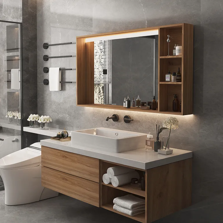 Spiegelschrank mit integriertem offenem Regal