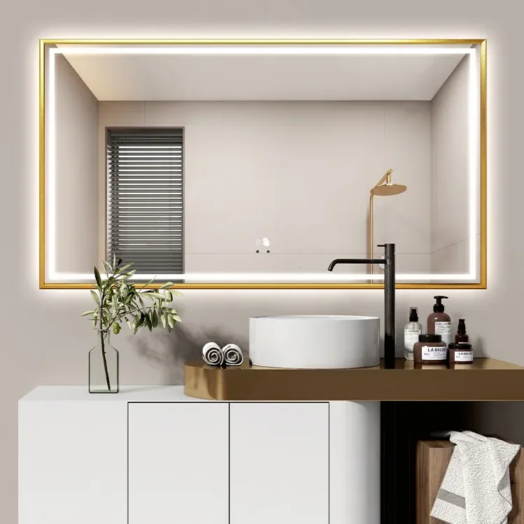 Moderner intelligenter LED-Badspiegel mit schwarzem Rahmen