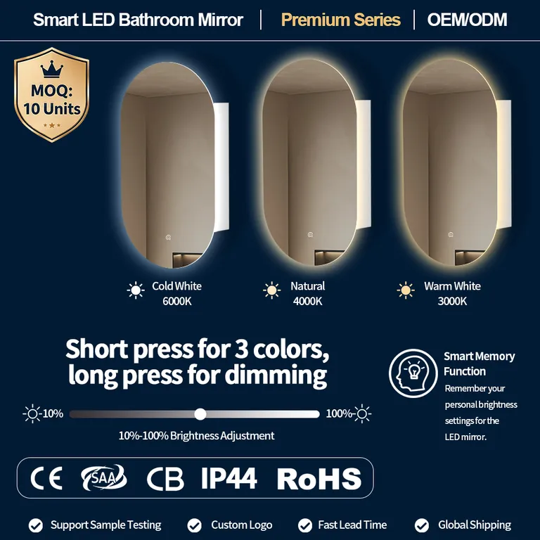 Modern Minimalist Elliptical LED Smart Semi-Hidden Bathroom Mirror Cabinet