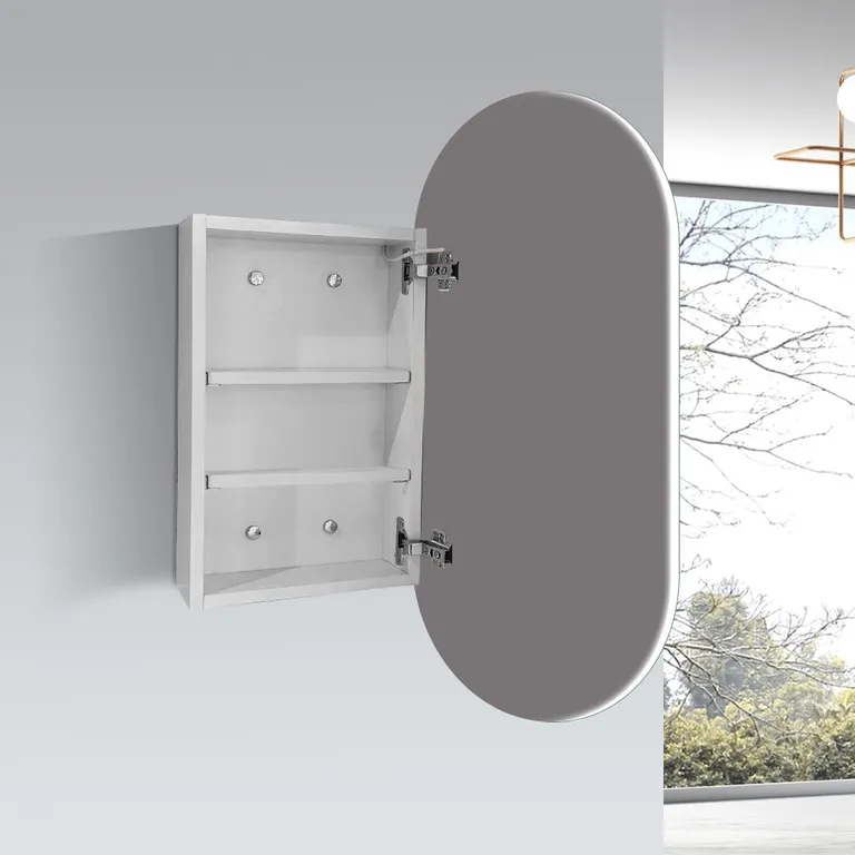 Modern Minimalist Elliptical LED Smart Semi-Hidden Bathroom Mirror Cabinet