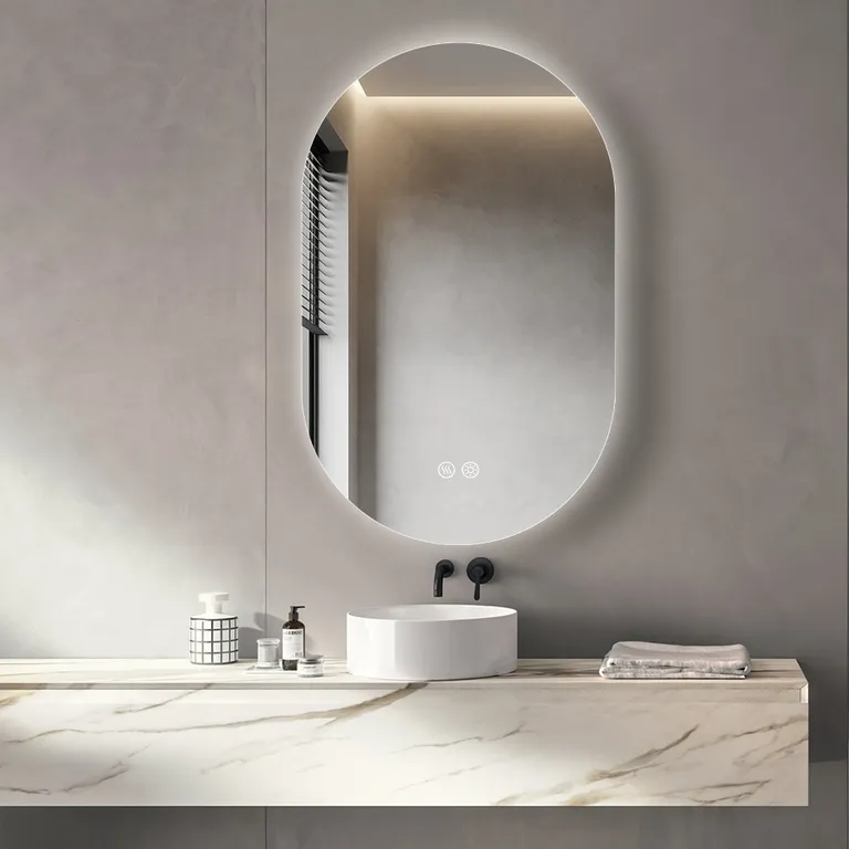 Modern Minimalist Elliptical LED Smart Semi-Hidden Bathroom Mirror Cabinet