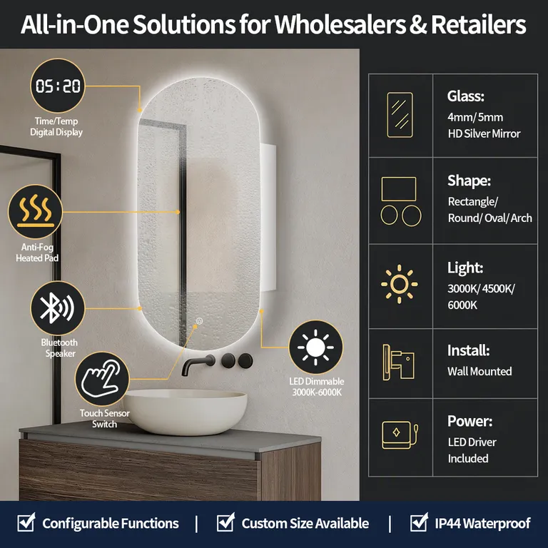 Modern Minimalist Elliptical LED Smart Semi-Hidden Bathroom Mirror Cabinet