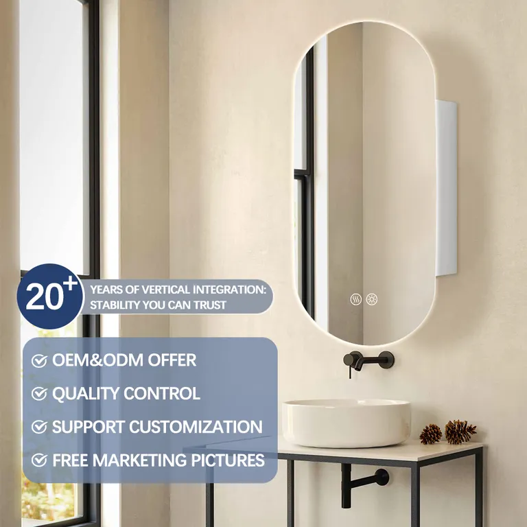 Modern Minimalist Elliptical LED Smart Semi-Hidden Bathroom Mirror Cabinet