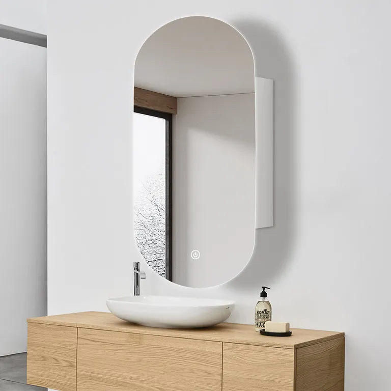 Modern Minimalist Elliptical LED Smart Semi-Hidden Bathroom Mirror Cabinet