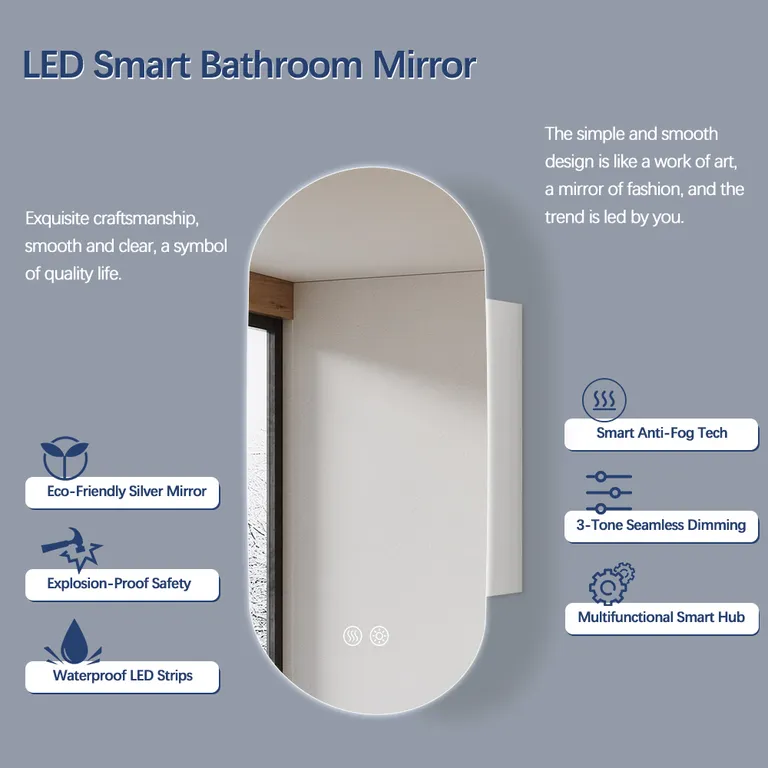 Modern Minimalist Elliptical LED Smart Semi-Hidden Bathroom Mirror Cabinet