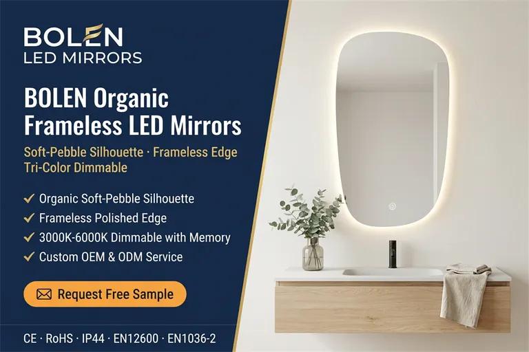 Organic Oval Backlit LED Bathroom Mirror with Warm Halo & Touch Dimming