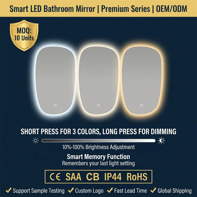 Organic Oval Backlit LED Bathroom Mirror with Warm Halo & Touch Dimming