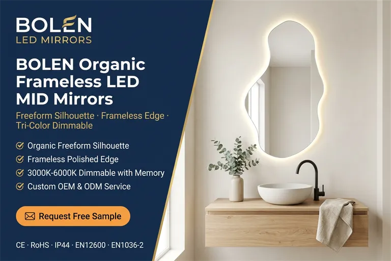Organic Shaped Backlit LED Bathroom Mirror with Warm Halo Light