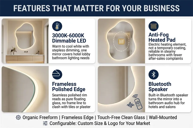 Organic Shaped Backlit LED Bathroom Mirror with Warm Halo Light