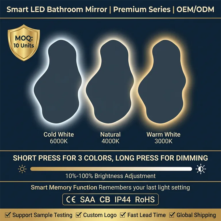 Organic Shaped Backlit LED Bathroom Mirror with Warm Halo Light
