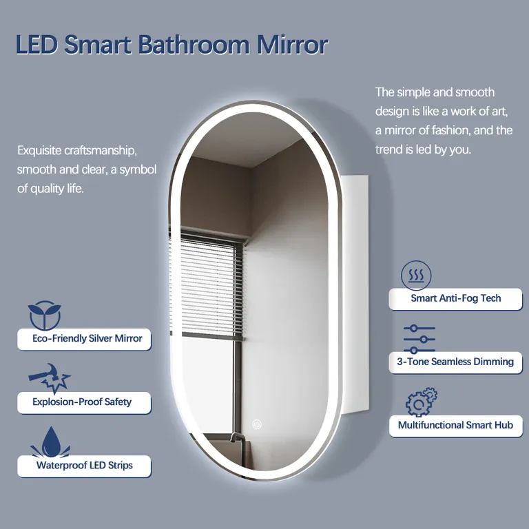 Oval Smart Front-Lit LED Bathroom Mirror Cabinet