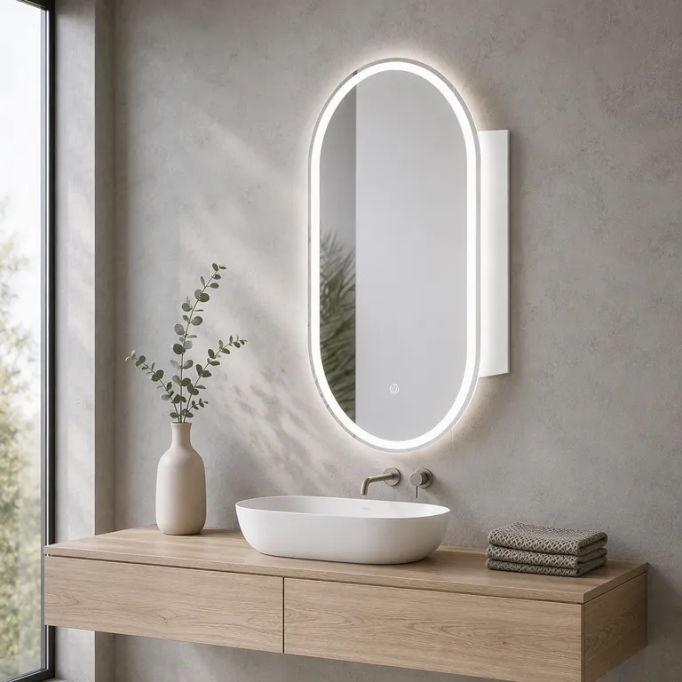 Armadietto a specchio ovale intelligente con illuminazione LED frontale