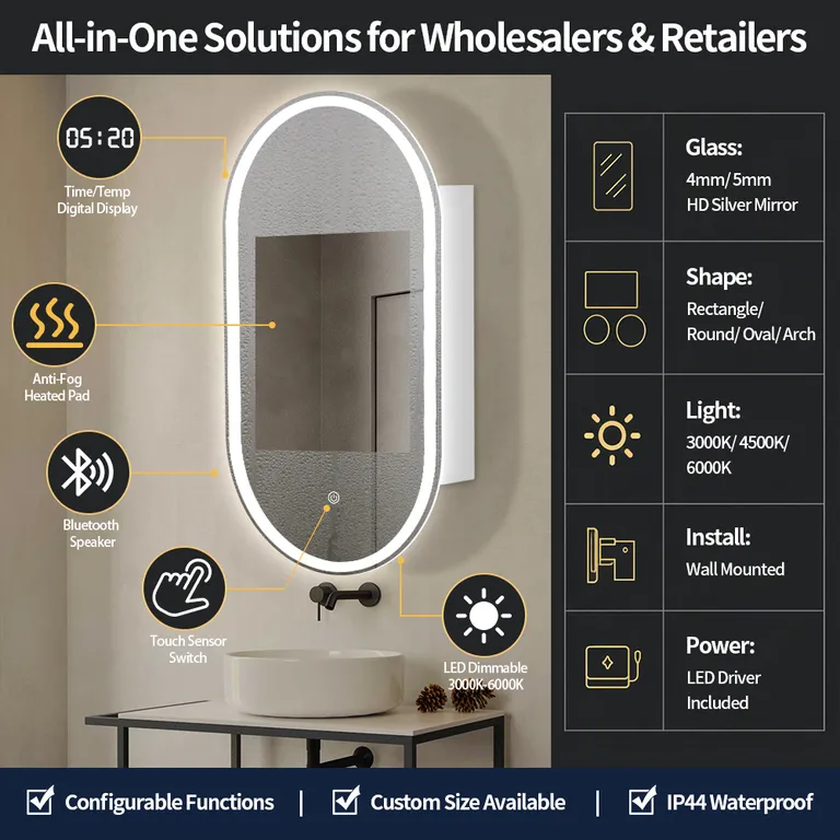 Oval Smart Front-Lit LED Bathroom Mirror Cabinet