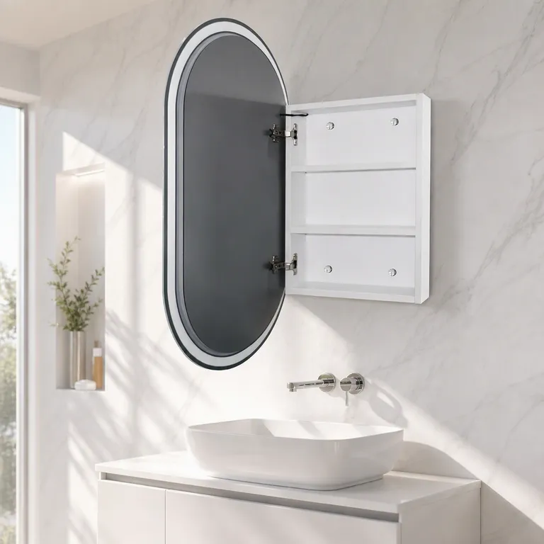 Oval Smart Front-Lit LED Bathroom Mirror Cabinet