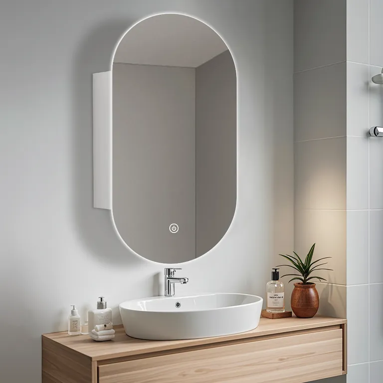 Oval Wall Mount Bathroom Mirror Cabinet