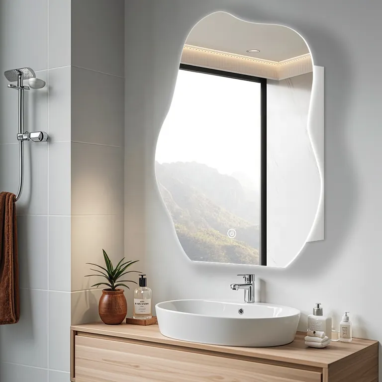 Irregular Wavy LED Smart Bathroom Mirror Cabinet