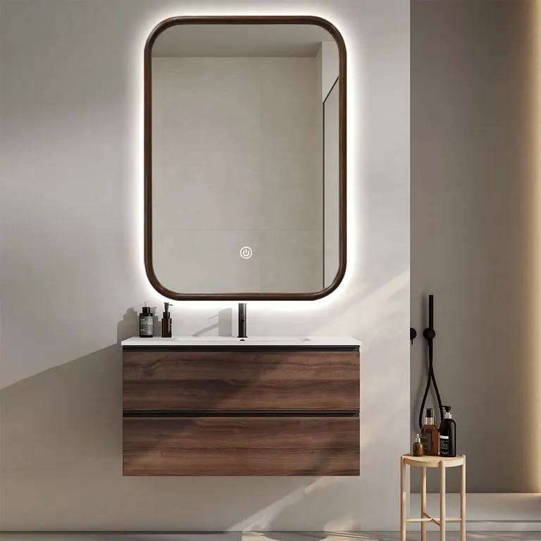 Specchio LED intelligente curvo premium color noce