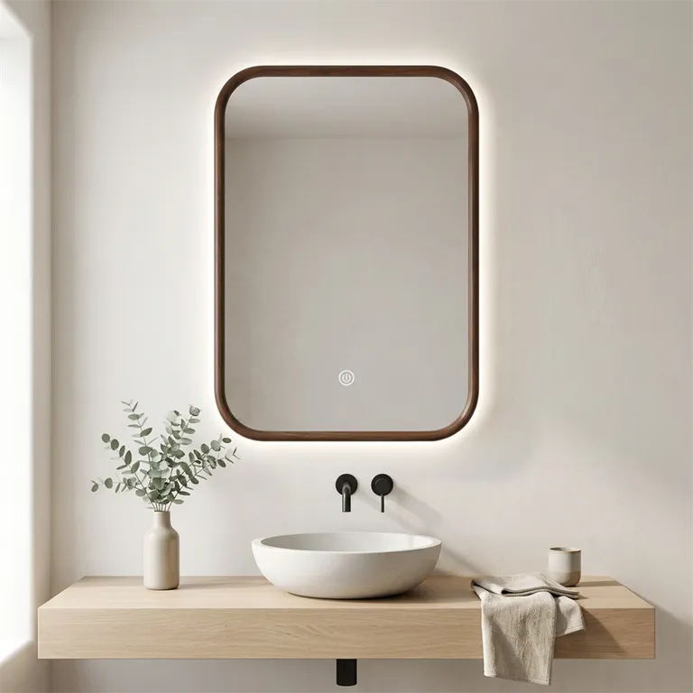 Specchio LED intelligente curvo premium color noce