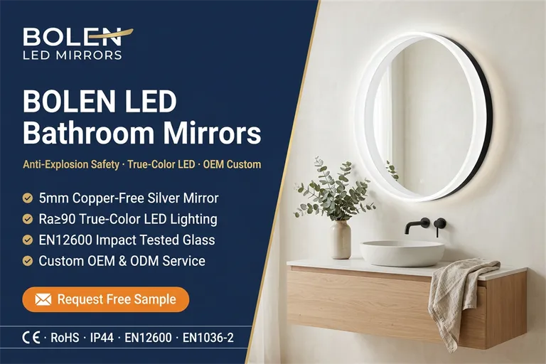 Round Backlit LED Vanity Mirror with Touch Dimming & Halo Ring Light