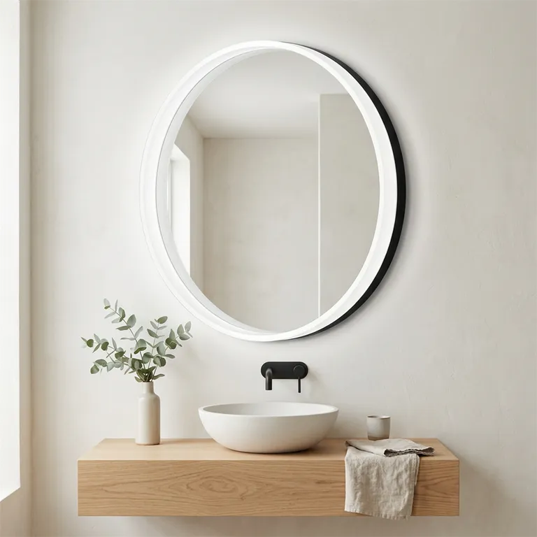 Round Backlit LED Vanity Mirror with Touch Dimming & Halo Ring Light