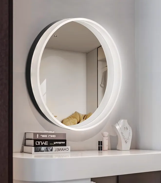 Round Backlit LED Vanity Mirror with Touch Dimming & Halo Ring Light