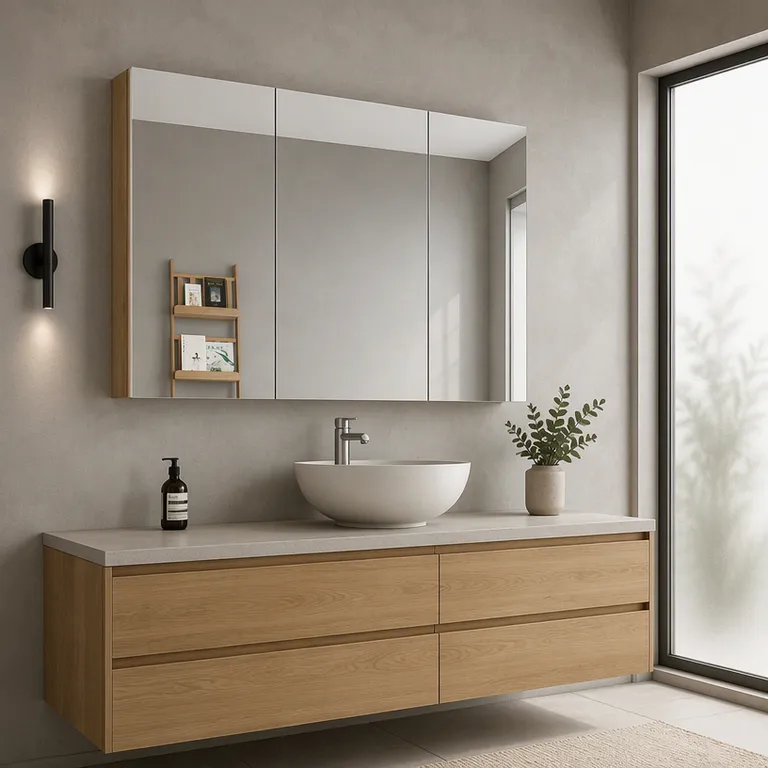 Badezimmer-Spiegelschrank mit Nussbaumdekor und Doppeltür